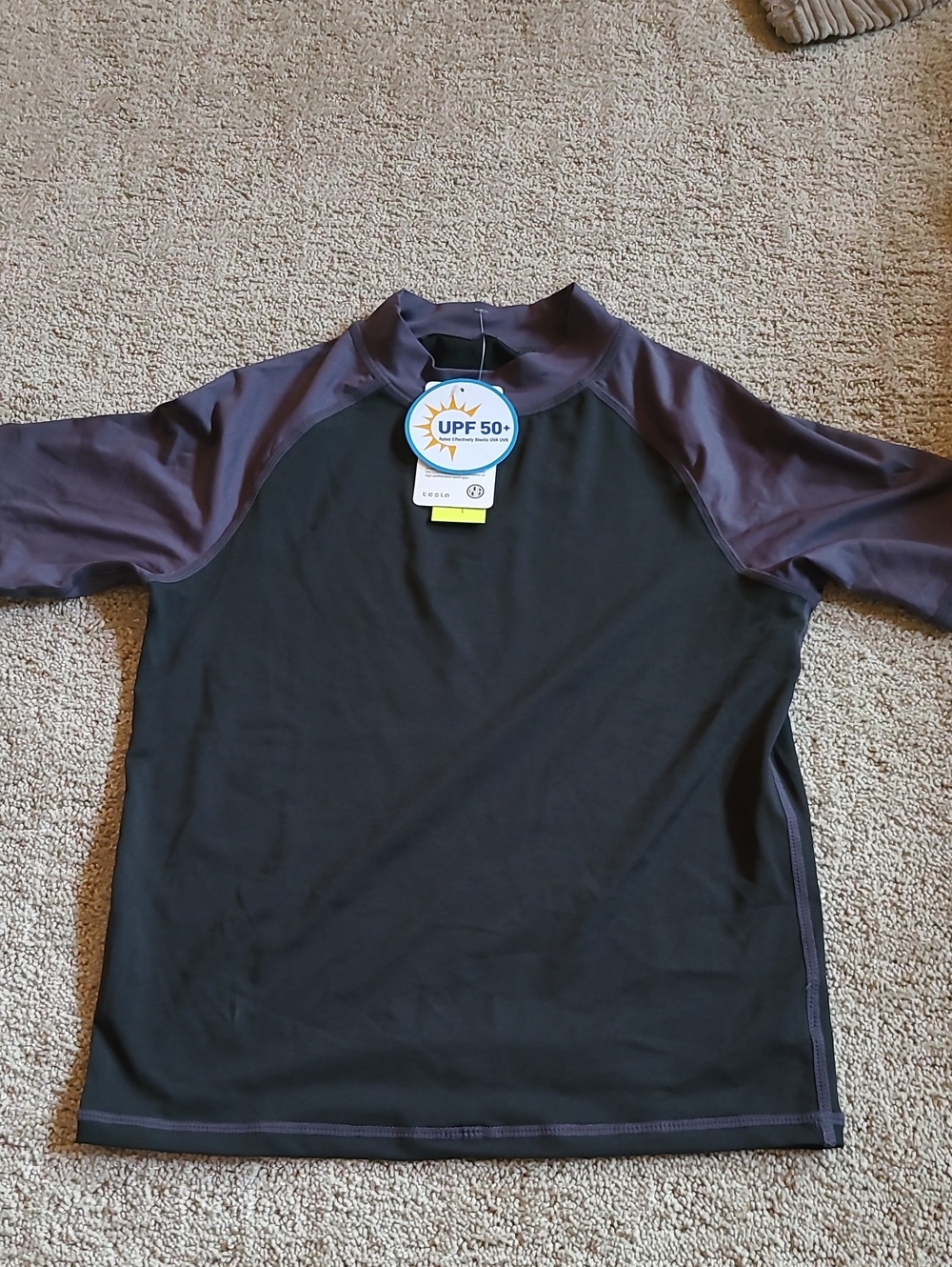 Kids UPF 50+ Black and Dark Gray TSLA Swim Shirt